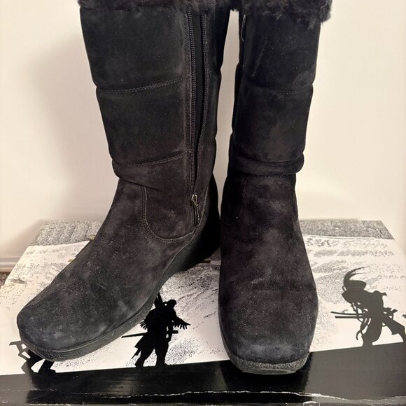 KHOMBU | Black Suede Faux Fur Lined Winter Boot | Mid-Calf | Size 10 | RARE - Picture 2 of 8